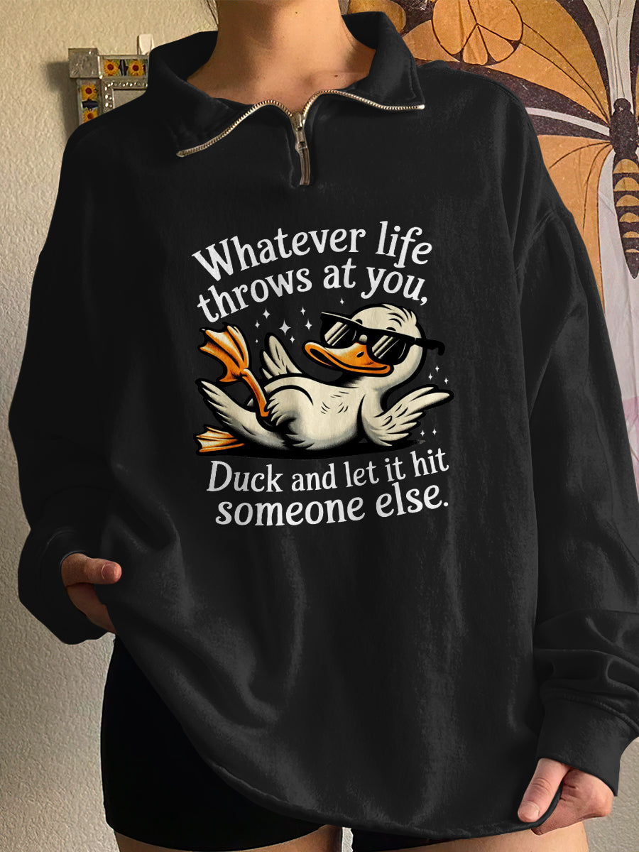 Duck art print zip-up sweatshirt