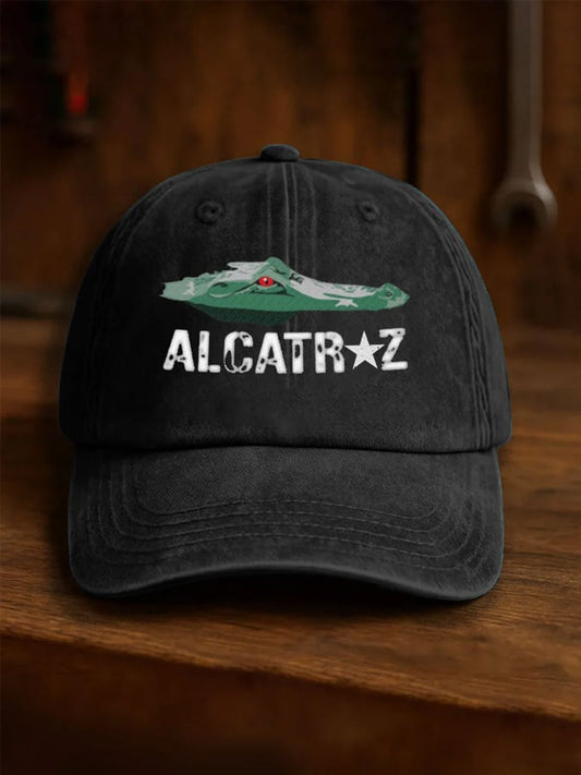 Unisex distressed washed Alligator Alcatraz print hat