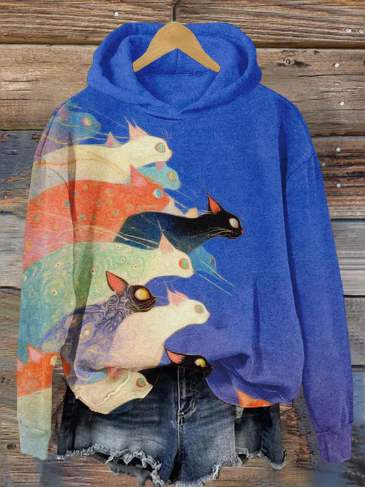 Cat Art Print Casual Hoodie