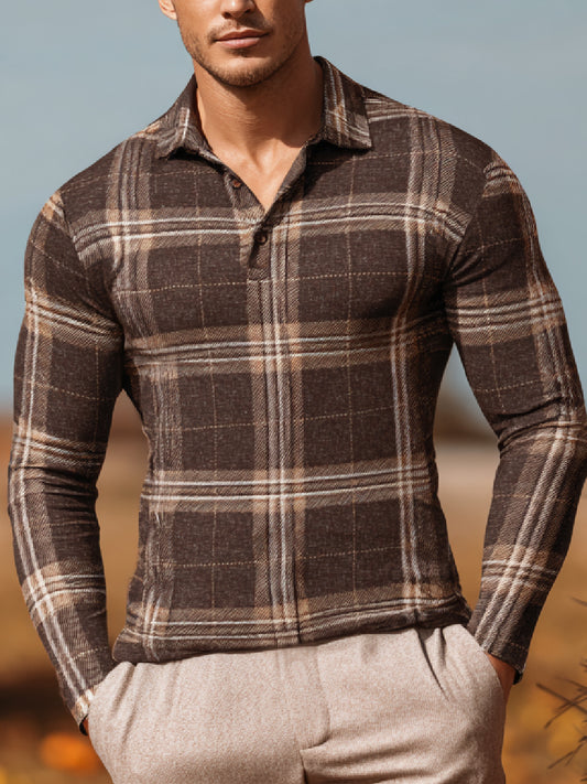 Autumn Plaid Art Casual Long Sleeve Polo Shirt