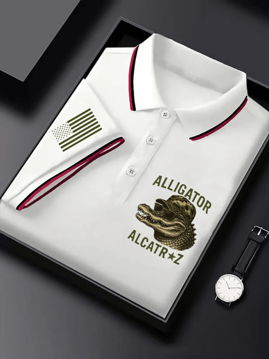 Men's Vintage Alligator Alcatraz Funny Florida Everglades Dark Humor Casual Short Sleeve Polo Shirt
