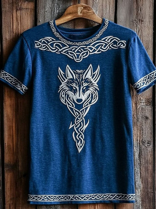 T-Shirt mit Wikinger-Wolf-Totem-Print für Herren