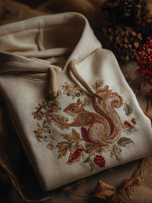 Maple Leaf Squirrel Art Print Casual Long Sleeve Hoodie