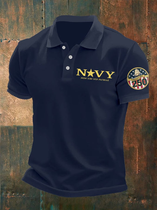 Man's Vintage America's Navy 250th Anniversary Non Sibi Sed Patriae Printed Polo Shirt