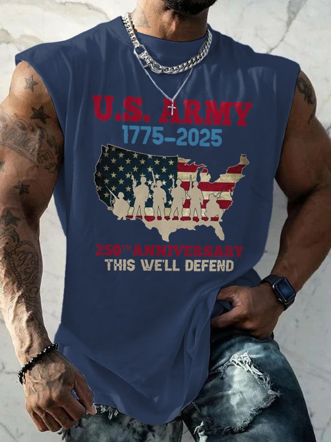 Retro U.S. Army 1775–2025 250th Anniversary This We'll Defend Print Tops Tank