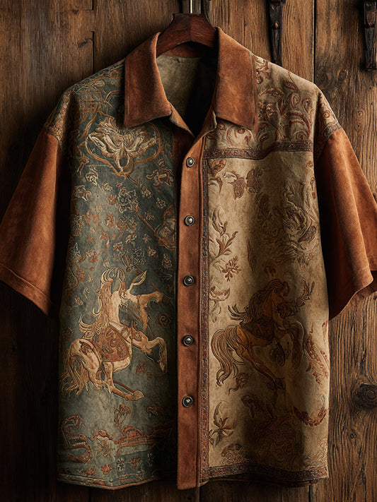 Vintage Western Art Floral Print Casual Shirt
