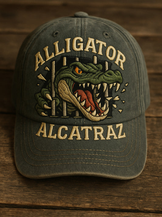 Retro Alligator Alcatraz Funny Florida Everglades Art Casual Prints Cap