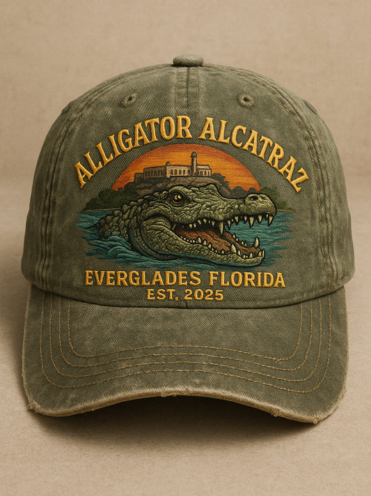 Retro Alligator Alcatraz Funny Florida Everglades Art Casual Prints Cap
