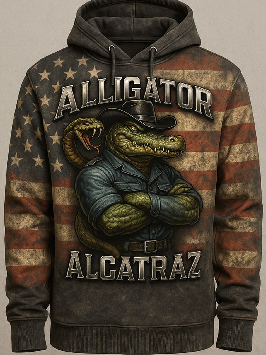 Vintage Alligator Alcatraz Fun Florida Everglades Art Print Casual Hoodie