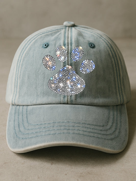 Rhinestone Paw Art Print Baseball Cap