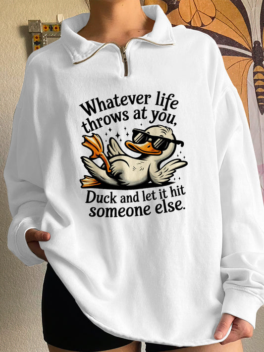 Duck art print zip-up sweatshirt