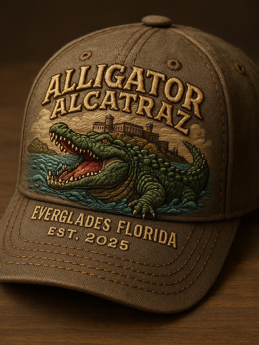Retro Alligator Alcatraz Funny Florida Everglades Art Casual Prints Cap
