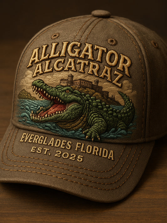 Retro Alligator Alcatraz Funny Florida Everglades Art Casual Prints Cap