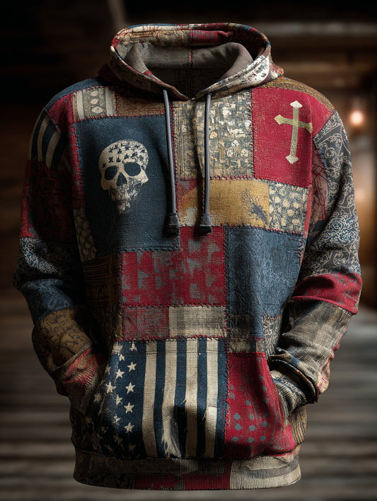 Men's Retro Faith Skull Casual Art Hoodie