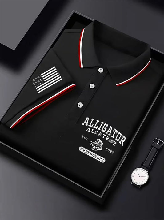 Men's Vintage Alligator Alcatraz Funny Florida Everglades Dark Humor Casual Short Sleeve Polo Shirt