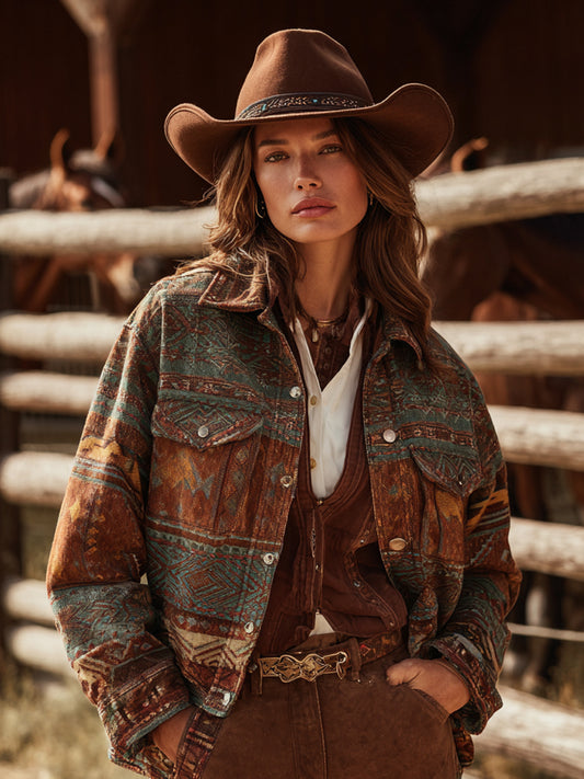 Vintage Western Art Illustration Print Casual Shirt