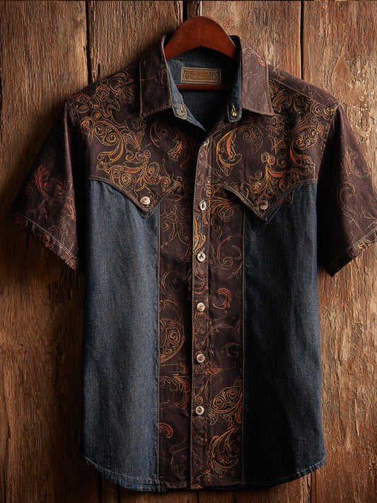 Vintage Western Art Floral Print Casual Shirt