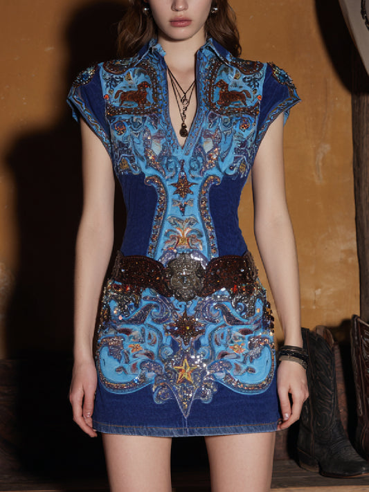 Western Vintage Art Print Casual Dress