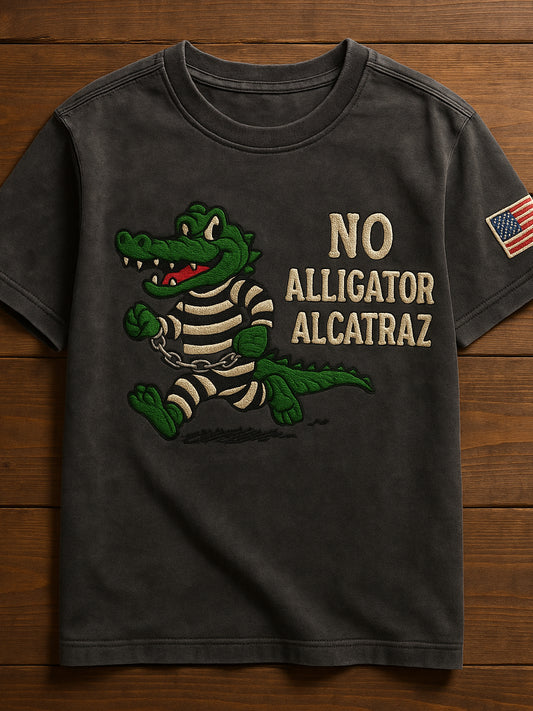 Vintage Alligator Alcatraz Fun Florida Everglades Art Print Casual T-Shirt