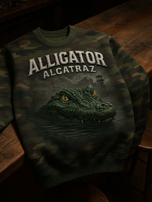 Vintage Alligator Alcatraz Fun Florida Everglades Art Print Casual Sweatshirt