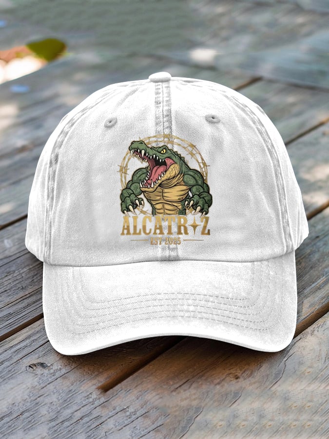 Unisex Distressed Washed Alligator Alcatraz Print Hat