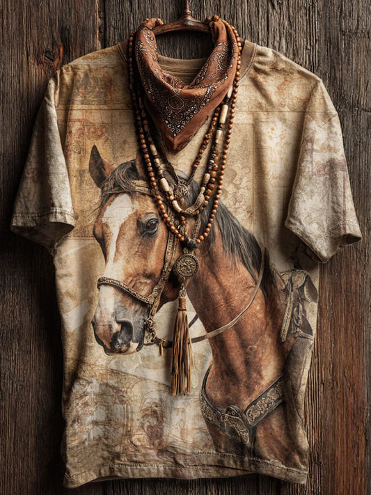 Vintage Horse Print Casual T-shirt