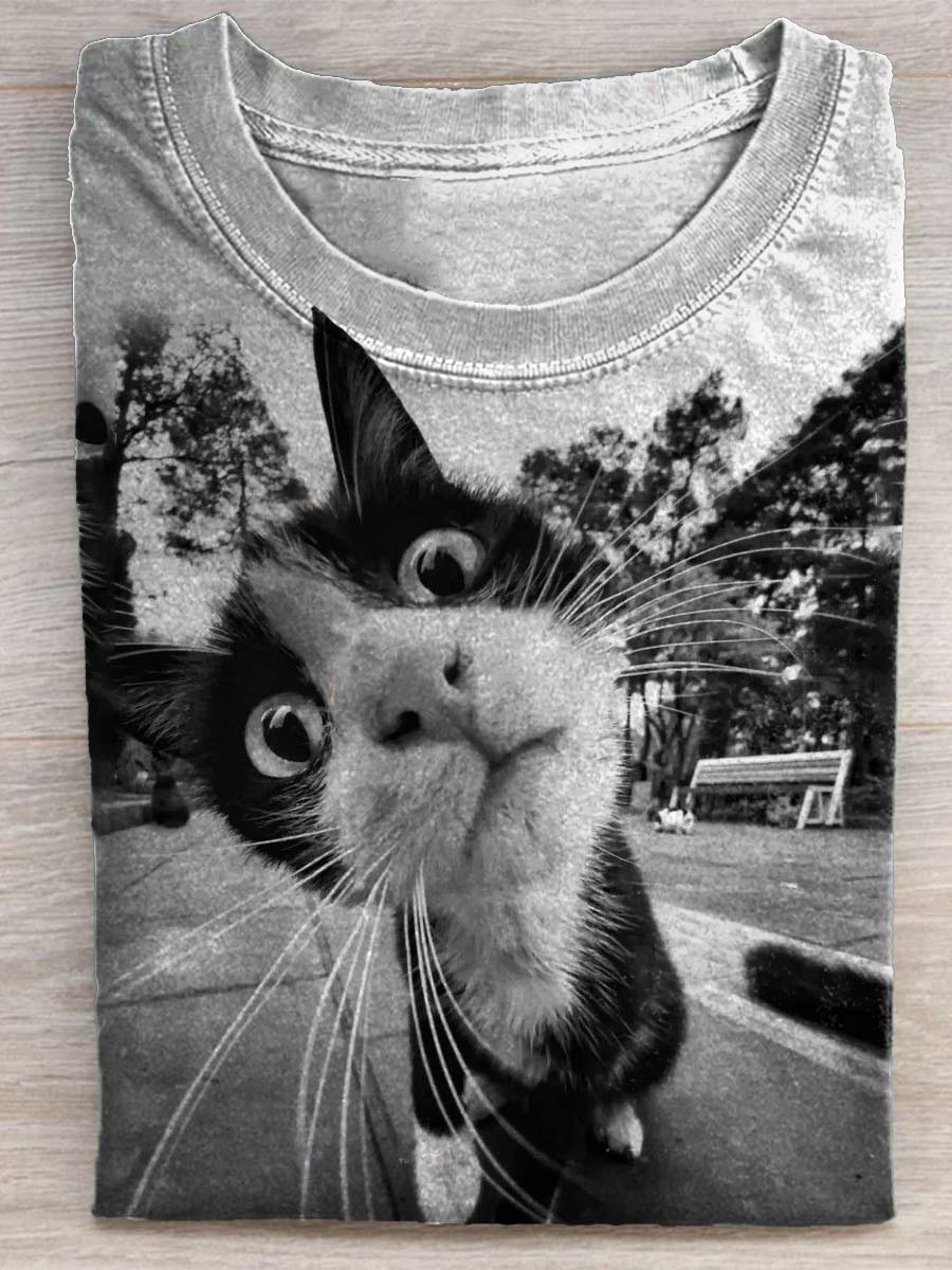 Cat Is Looking At You Funny Art Print T-shirt