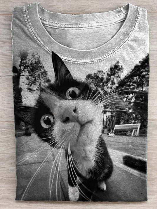 Cat Is Looking At You Funny Art Print T-shirt