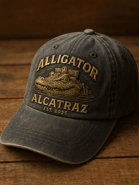 Vintage Alligator Alcatraz Fun Florida Everglades Art Casual Print Hat