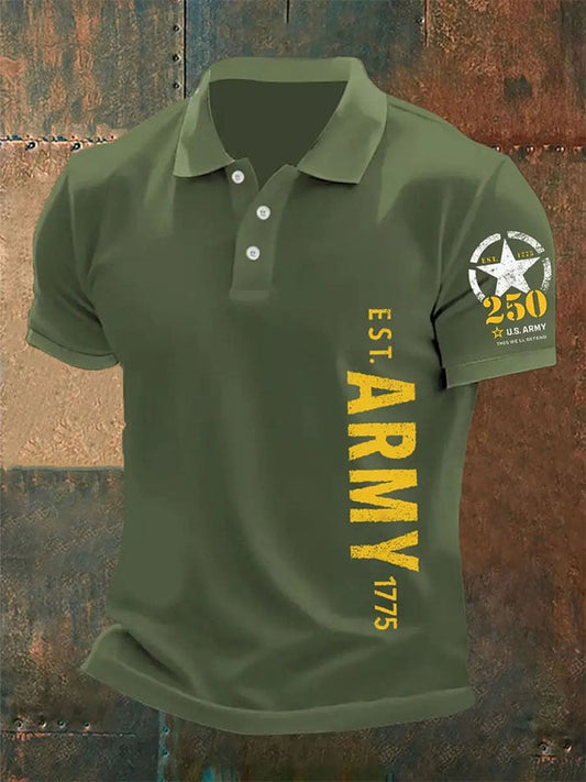 Man's Vintage U.S. Army 250th Anniversary This We'll Defend Est.1775 Printed Polo Shirt