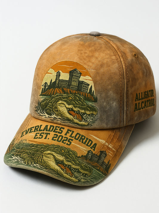 Retro Alligator Alcatraz Funny Florida Everglades Art Casual Prints Cap