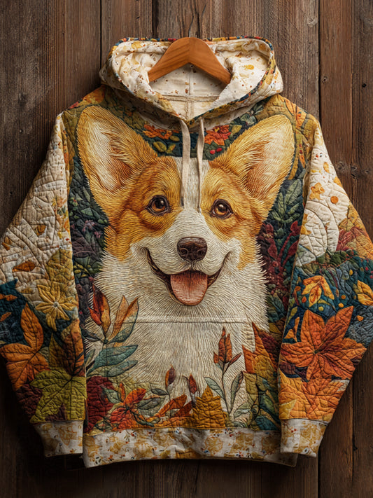 Autumn Corgi Patchwork Corgi Print Art Casual Hoodie