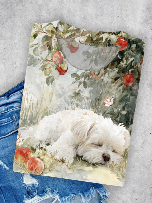 Ctue Dog Art Illustration Print Casual Short Sleeve T-Shirt