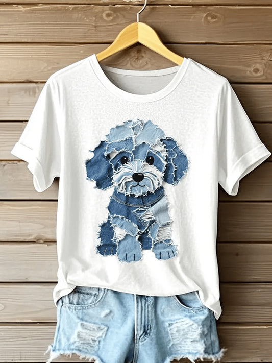 Women's Retro Funny Animal Dog Print T-Shirt