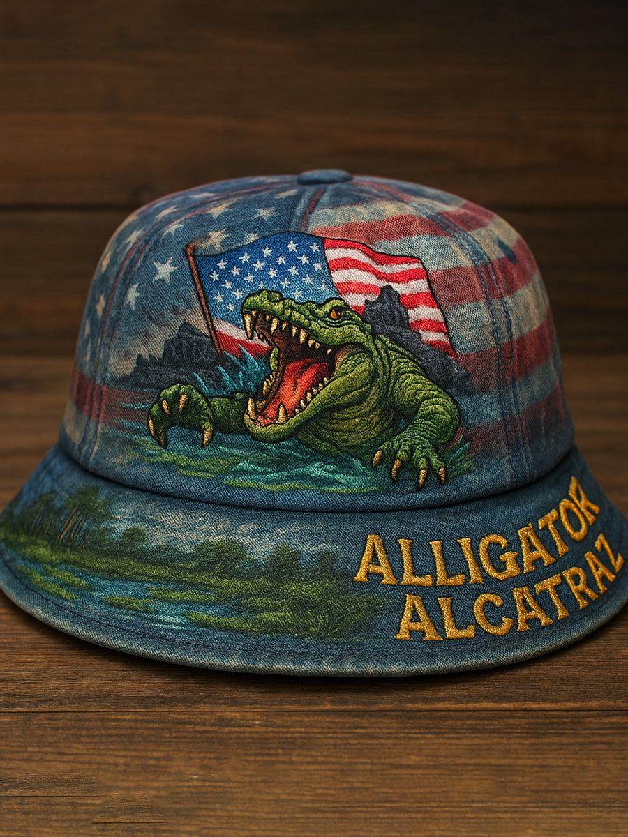 Vintage Alligator Alcatraz Fun Florida Everglades Art Casual Print Hat