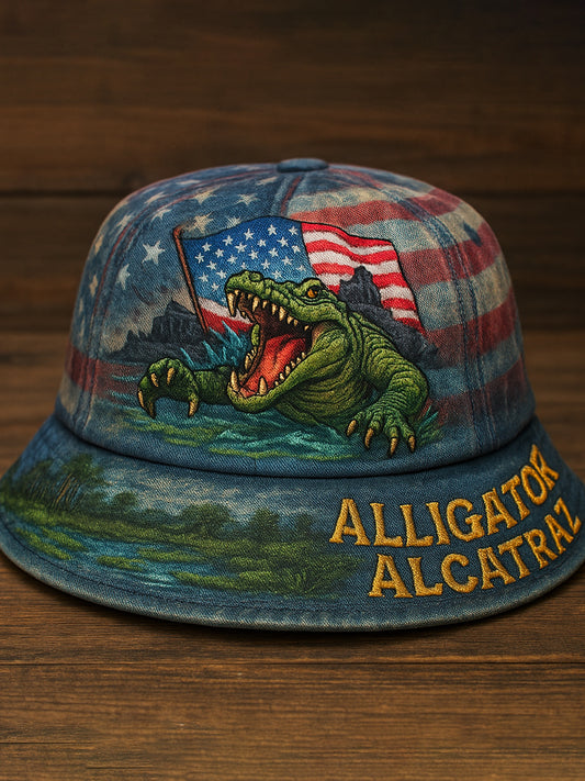 Vintage Alligator Alcatraz Fun Florida Everglades Art Casual Print Hat