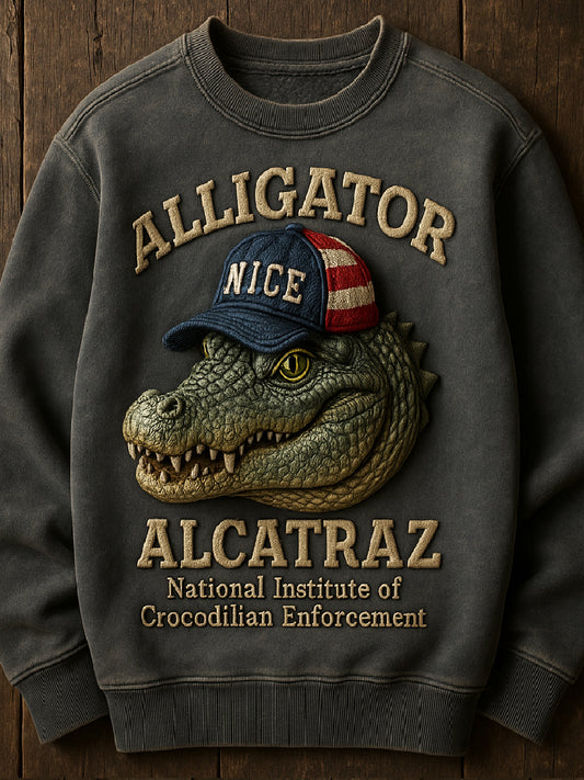 Vintage Alligator Alcatraz Fun Florida Everglades Art Print Casual Sweatshirt