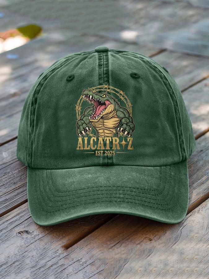 Unisex Distressed Washed Alligator Alcatraz Print Hat