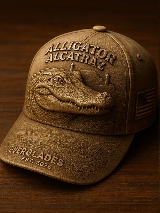 Vintage Alligator Alcatraz Fun Florida Everglades Art Casual Print Hat