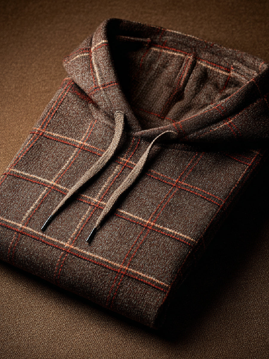 Fall Check Art Print Casual Hooded Knit Sweater