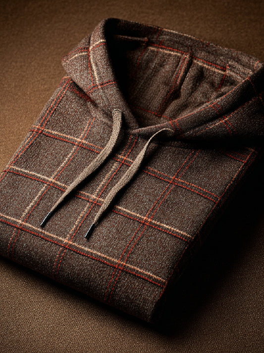 Fall Check Art Print Casual Hooded Knit Sweater