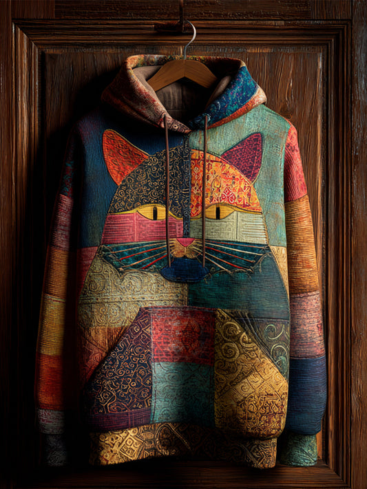 Vintage Cat Print Art Casual Hoodie