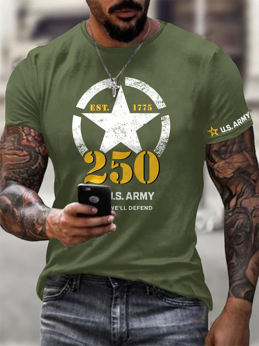 Men's Retro U.S. Army 250th Anniversary This We'll Defend Est.1775 Print T-Shirt