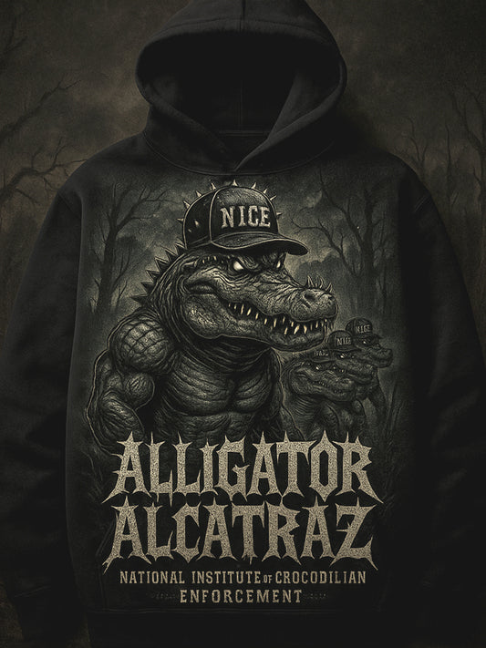 Vintage Alligator Alcatraz Fun Florida Everglades Art Print Casual Hoodie