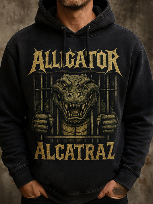 Vintage Alligator Alcatraz Fun Florida Everglades Art Print Casual Hoodie