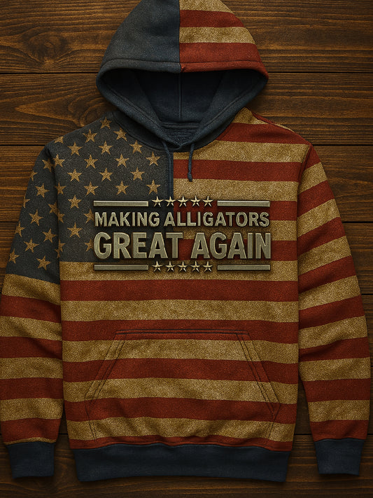 Vintage Alligator Alcatraz Fun Florida Everglades Art Print Casual Hoodie