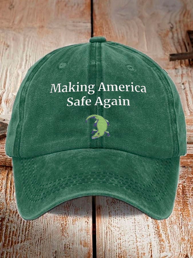 Unisex Distressed Washed Cotton Crocodile Alcatraz Make America Safe Again Printed Hat