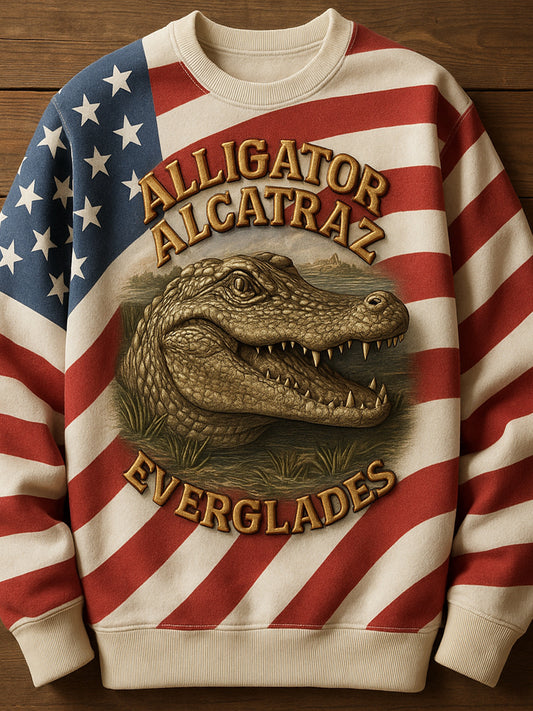 Vintage Alligator Alcatraz Fun Florida Everglades Art Print Casual Sweatshirt