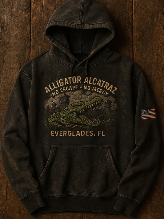 Vintage Alligator Alcatraz Fun Florida Everglades Art Print Casual Hoodie