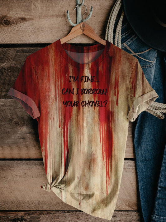 Halloween Art Print Crew Neck Short Sleeve T-Shir